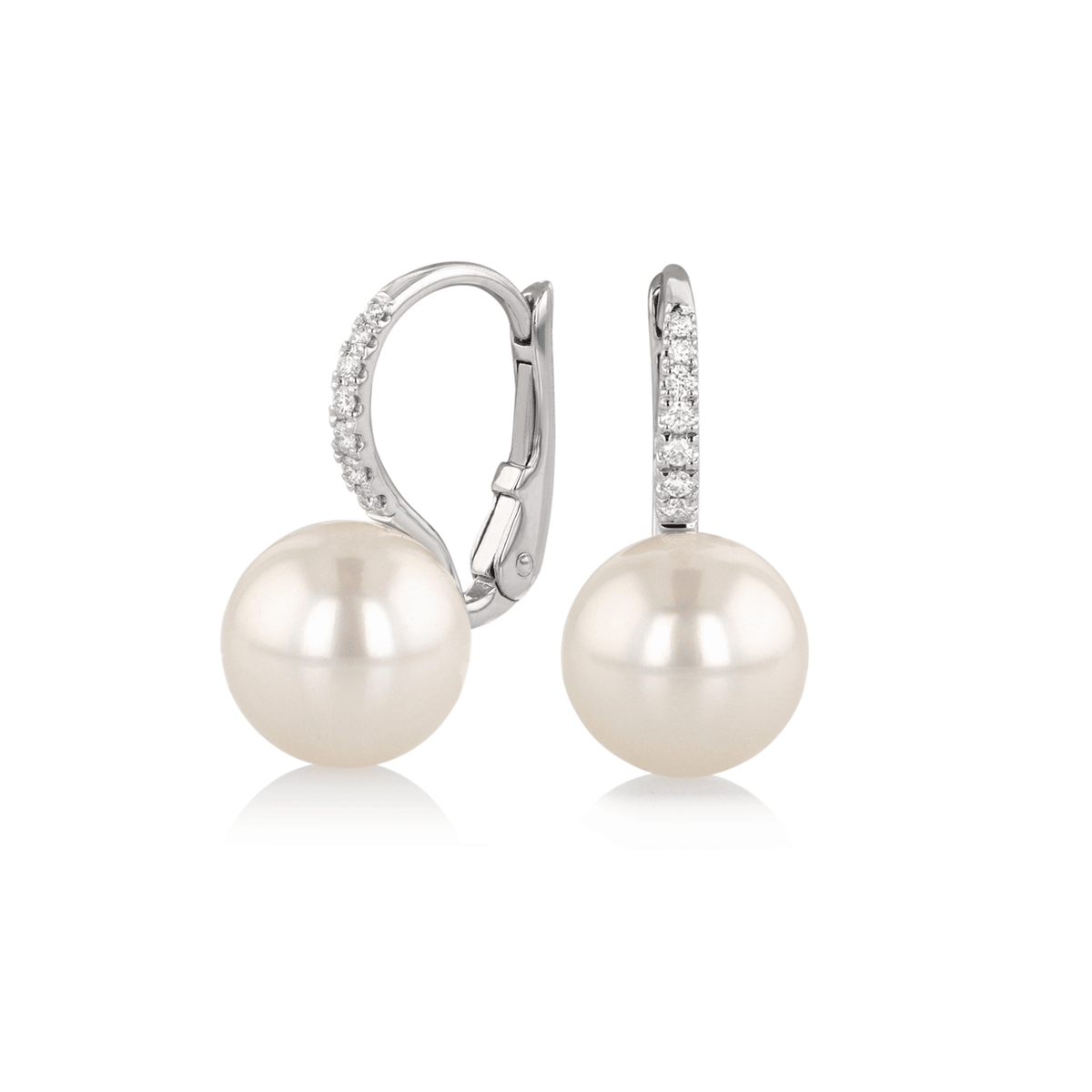18k White Gold and 9 mm Freshwater Pearl Diamond Earrings