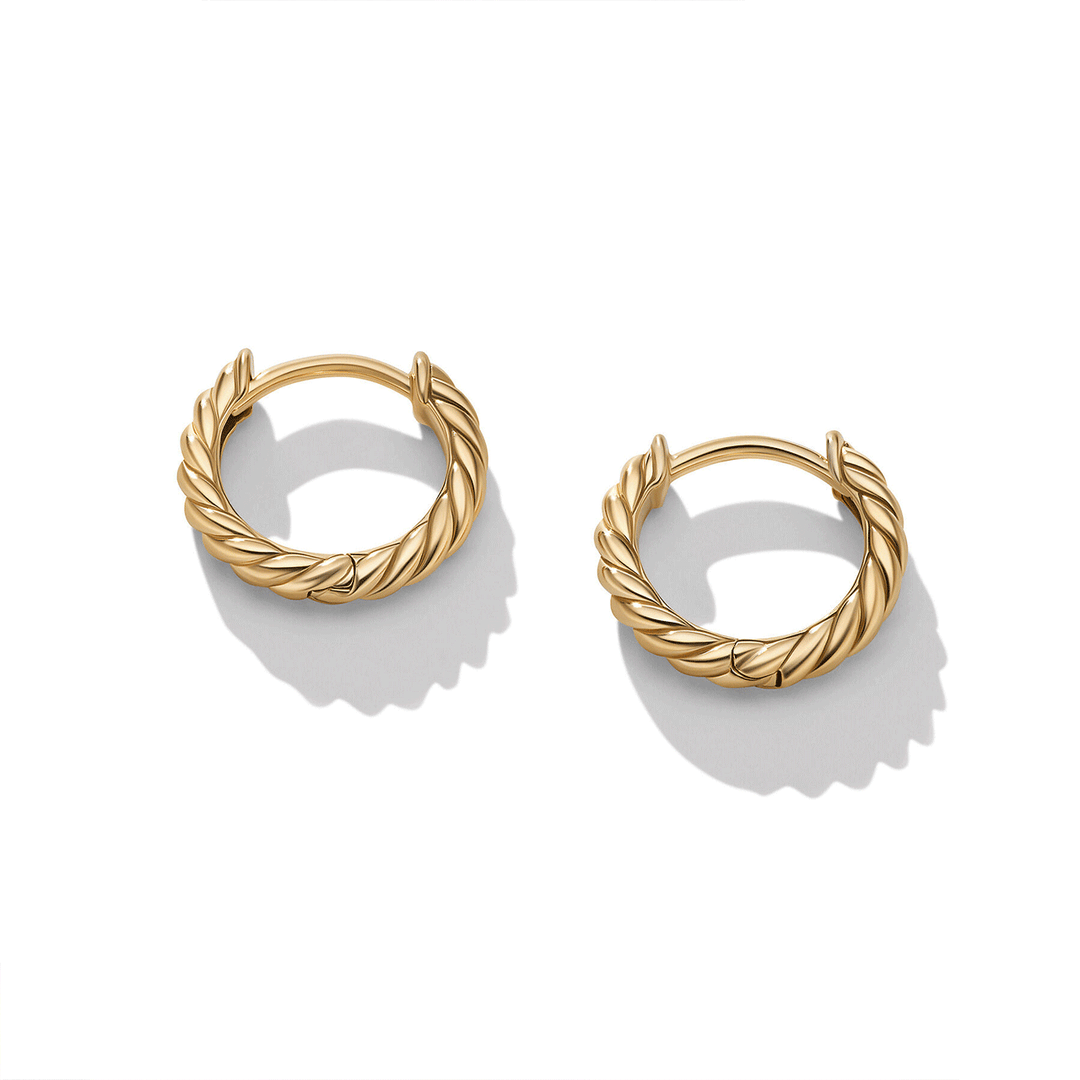 David Yurman Sculpted Cable Micro Huggie Hoop Earrings in 18k Yellow Gold