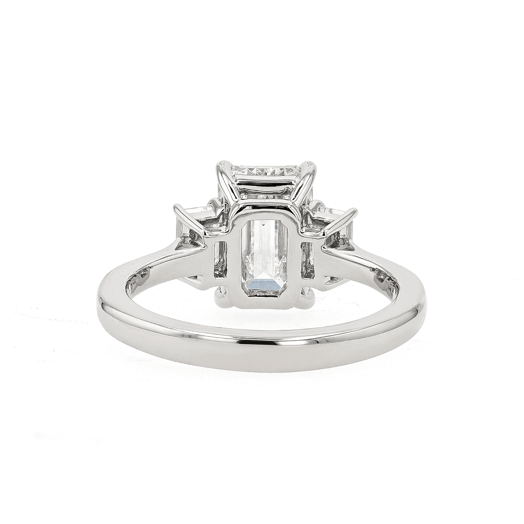 Platinum 3 Stone Emerald Cut Diamond 2.79 Total Weight Engagement Ring