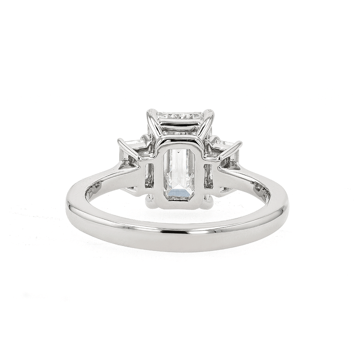 Platinum 3 Stone Emerald Cut Diamond 2.79 Total Weight Engagement Ring