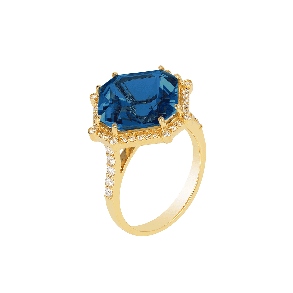 Goshwara Gossip 18k Yellow Gold London Blue Topaz and Diamond Ring