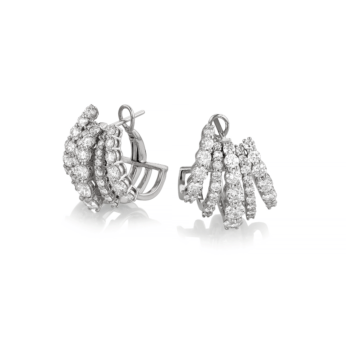 18k White Gold and Diamond 2.68 Total Weight Five Row Hoops