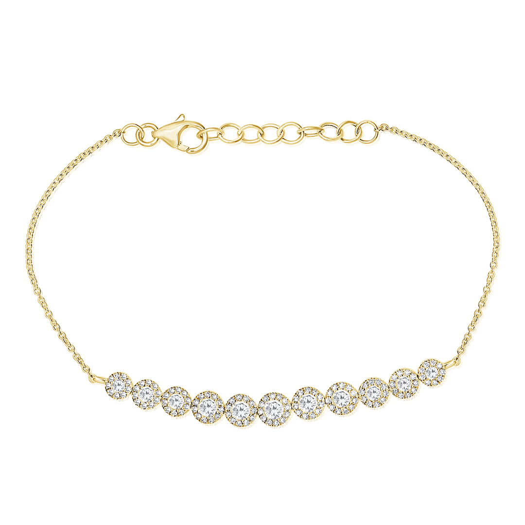 14k Yellow Gold and 1.03 Total Weight Diamond Halo Bracelet