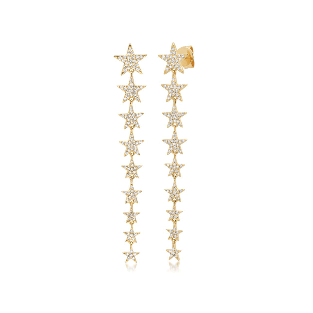 14k Yellow Gold and Diamond .51 Total Weight Star Earrings