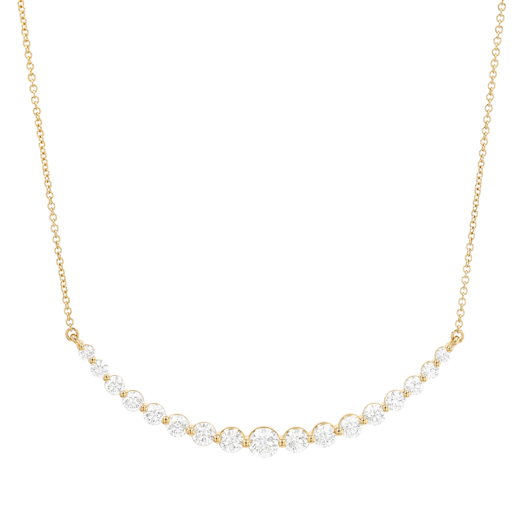 18k Gold and Graduating Diamond 2.49 Total Weight Curved Necklace