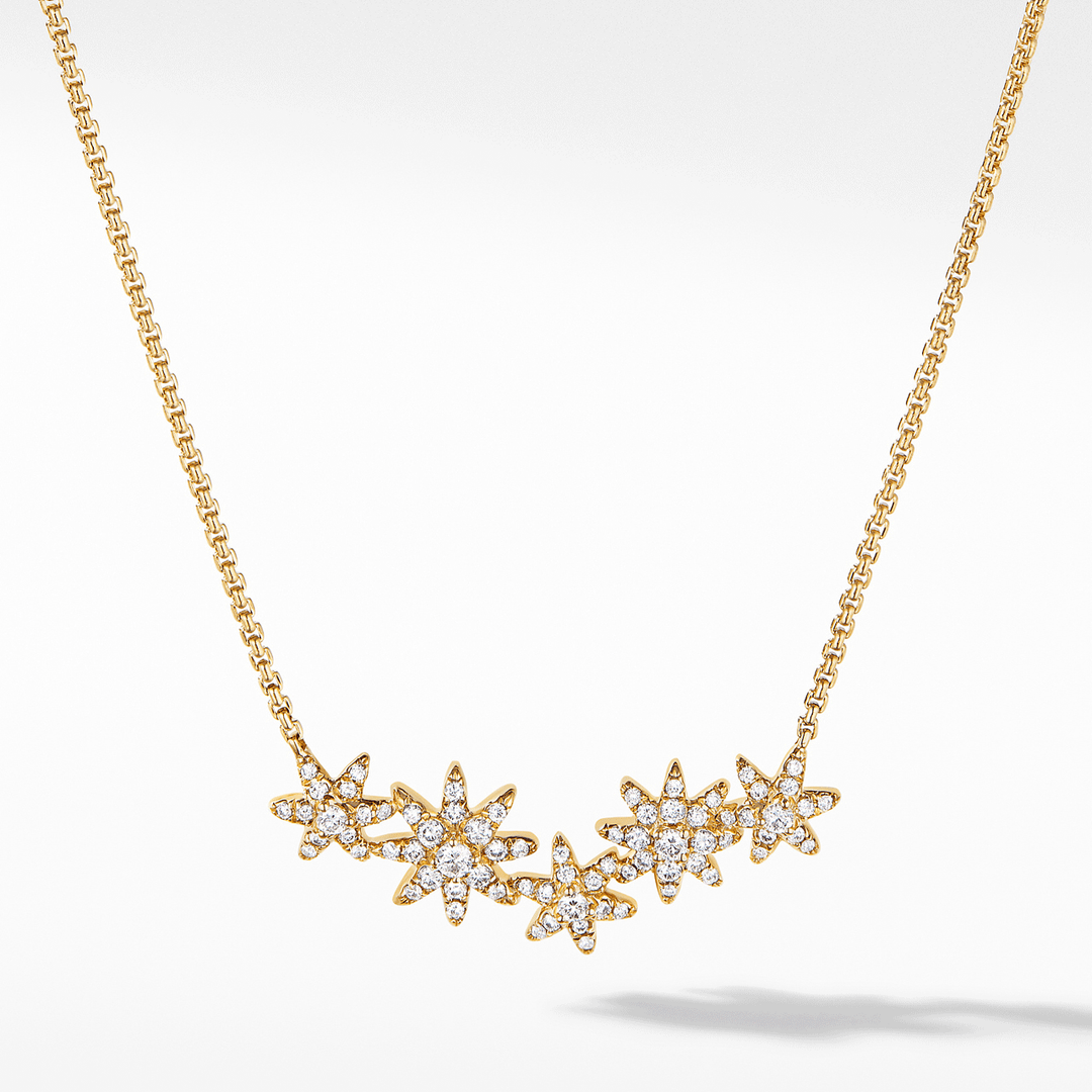 David Yurman Starburst Cluster Station Necklace in 18k Yellow Gold with Pavé Diamonds