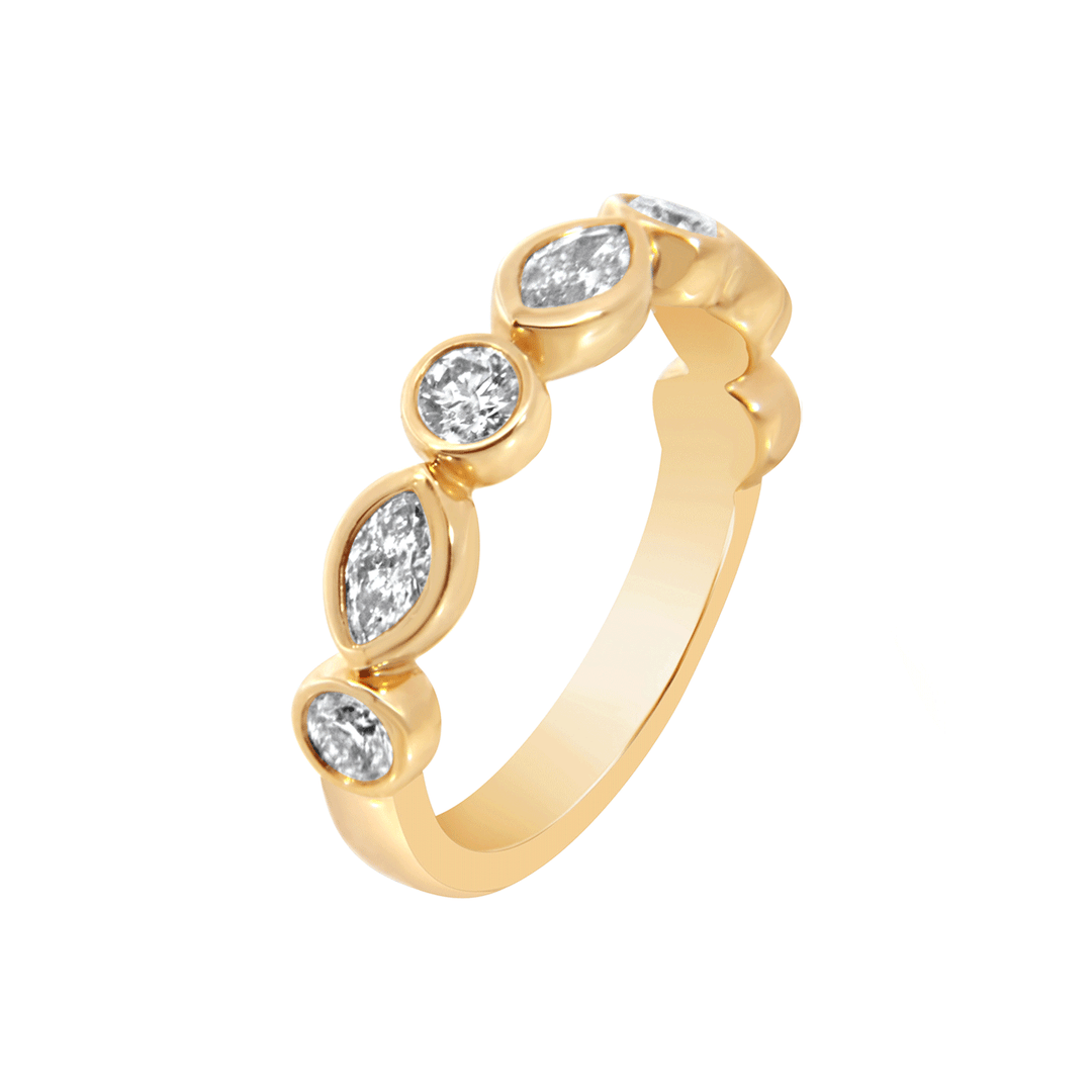 18k Yellow Gold Marquise and Round Diamond .56 Total Weight Band
