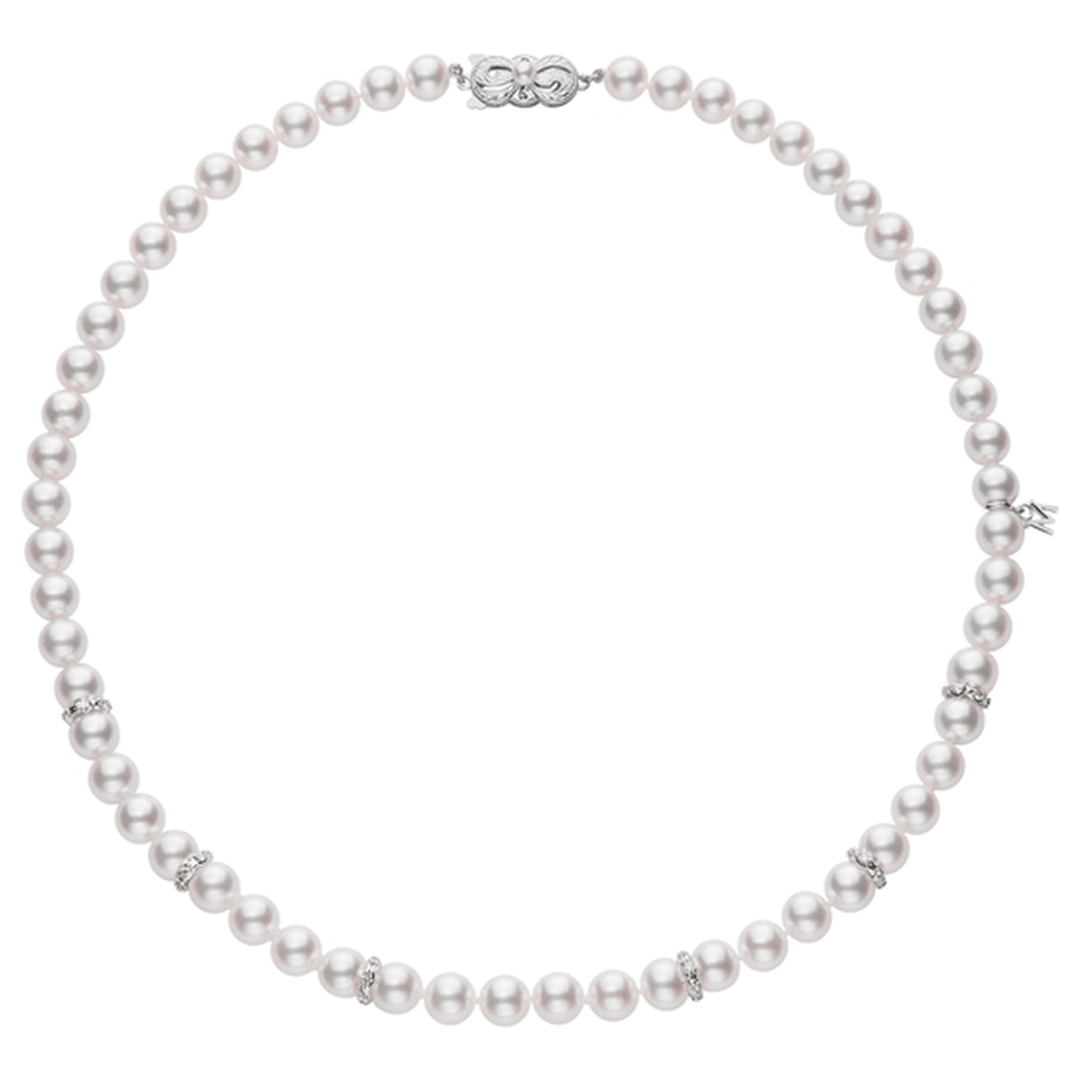 Mikimoto 18k White Gold Akoya Pearl Diamond Necklace