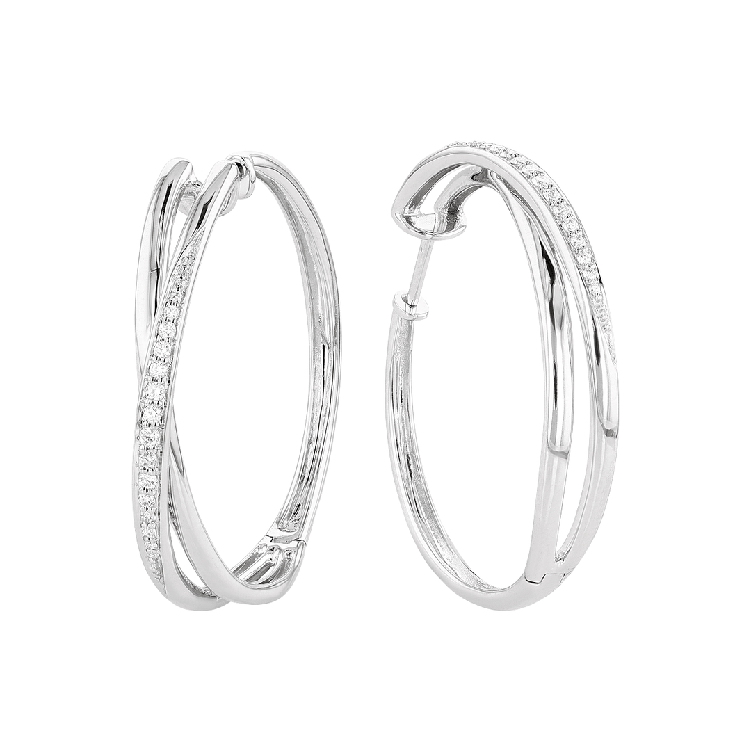 18k White Gold and Diamond .17 Total Weight Crossover Hoops