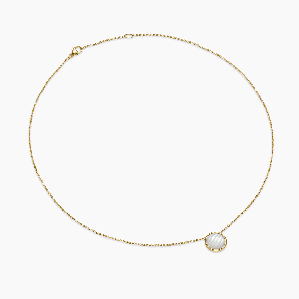 David Yurman Sculpted Cable Pendant Necklace 18K Yellow Gold with Mother of Pearl
