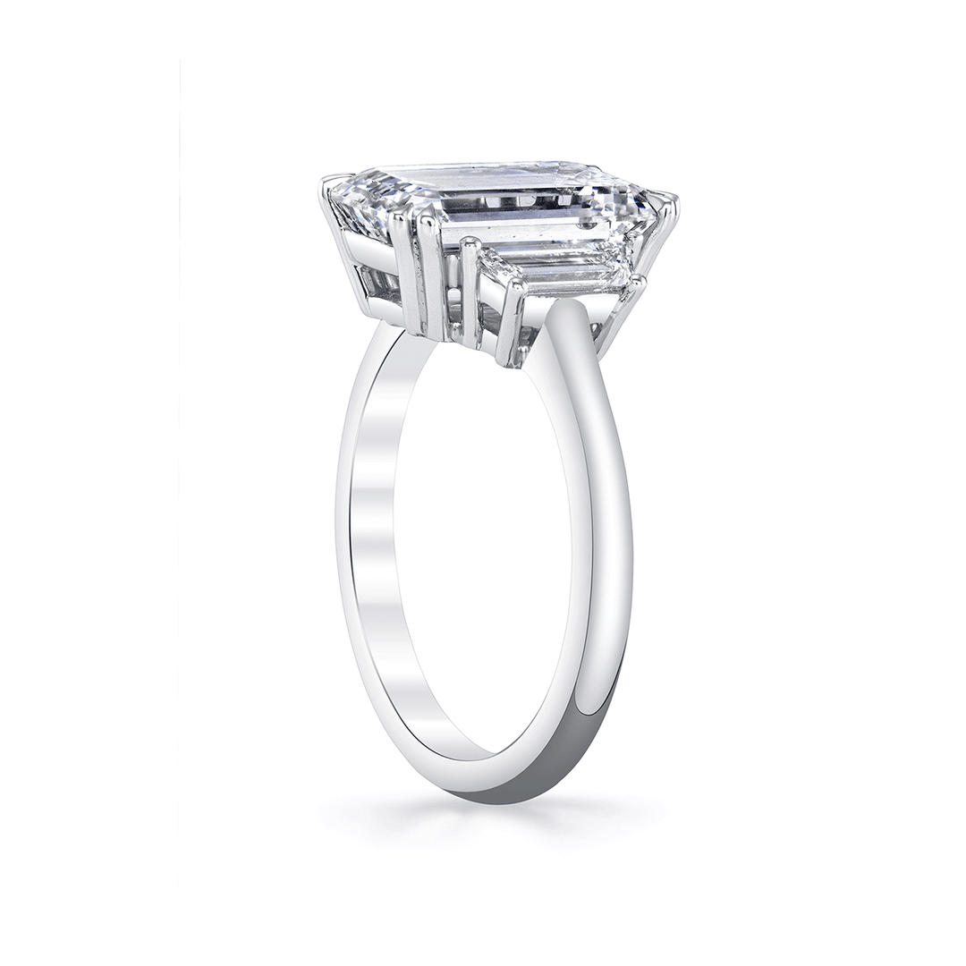 Platinum and 4.04 Total Weight Emerald Cut Diamond Three Stone Ring