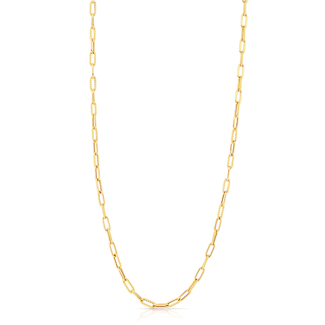 Roberto Coin Designer Yellow Gold Alternating Paperclip Link Chain 17 Inch Necklace