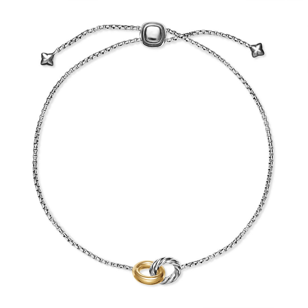David Yurman Petite Cable Linked Bracelet Sterling Silver with 14k Yellow Gold, 15mm