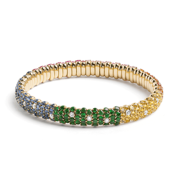 18k Gold Stretch Multi-Color Sapphire 10.80 Total Weight Bracelet