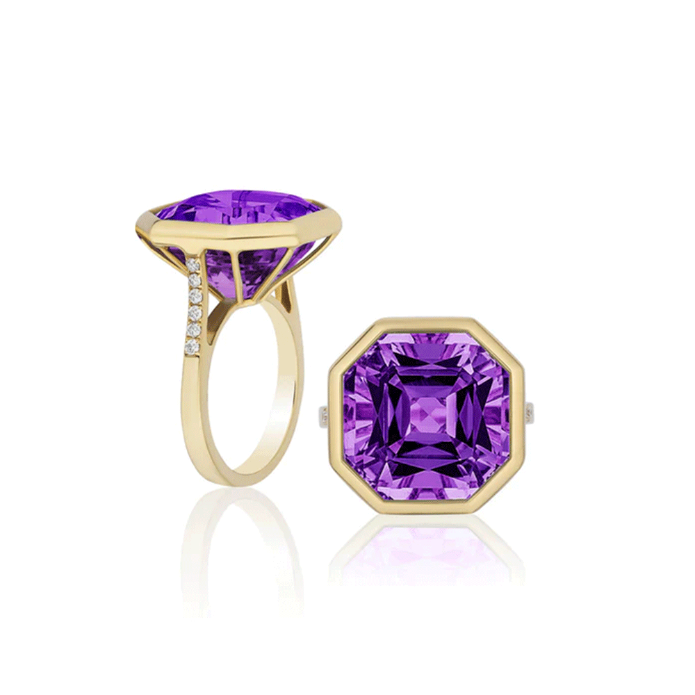 Goshwara Gossip 18k Yellow Gold and Amethyst Octagon Ring