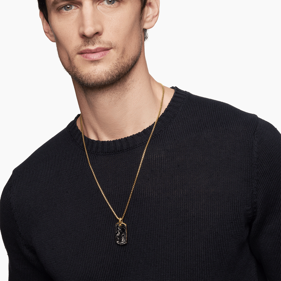 David Yurman Forged Carbon Tag in 18k Yellow Gold, 35mm