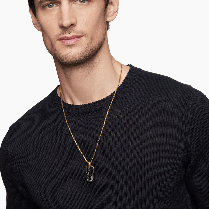 David Yurman Forged Carbon Tag in 18k Yellow Gold, 35mm