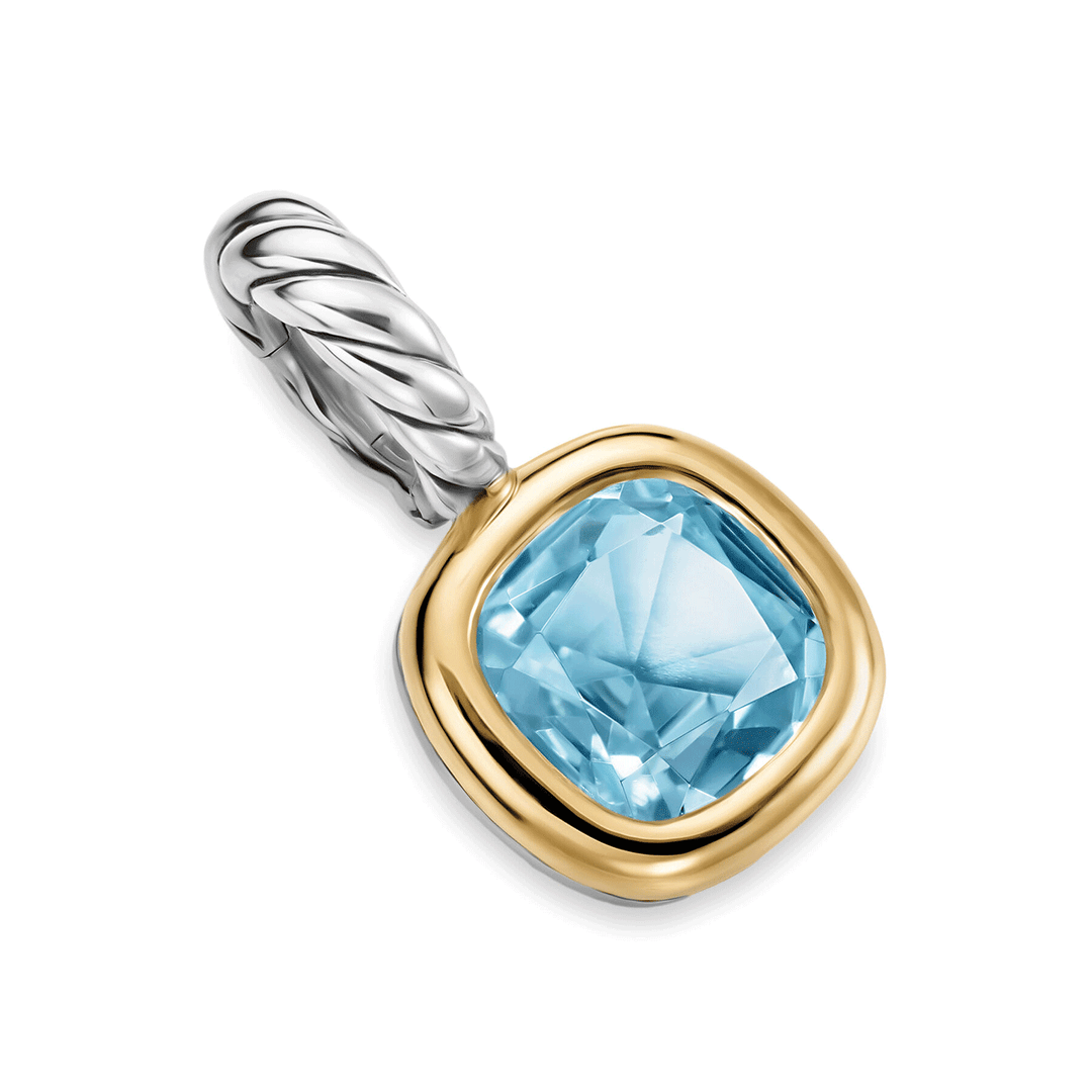 David Yurman Sterling Silver with 14K Yellow Gold and Sky Blue Topaz, 5.5mm Amulet