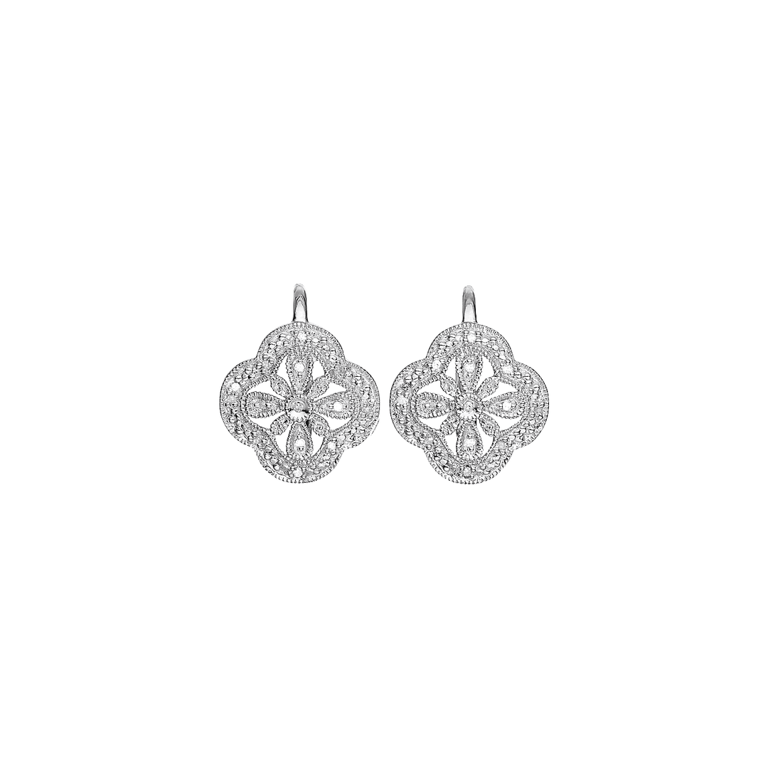 Sterling Silver and Diamond .09 Total Weight Flower Earrings