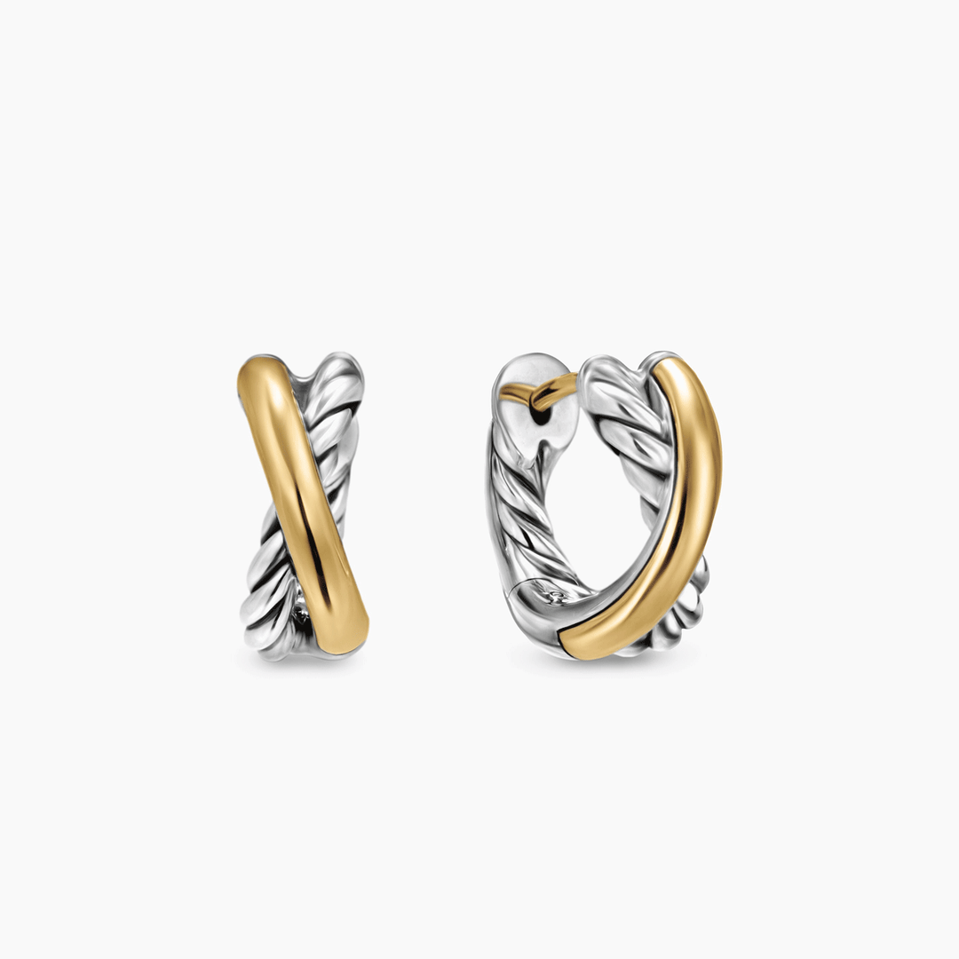 David Yurman Crossover Huggie Hoop Earrings Sterling Silver with 18k Yellow Gold, 12.4mm