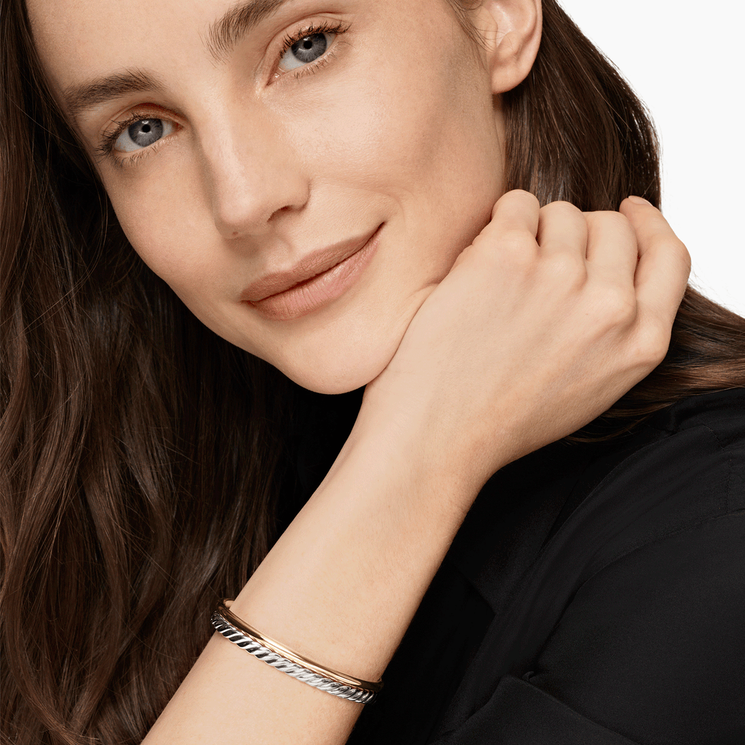David Yurman Mercer Two Row Cuff Bracelet Sterling Silver with 18k Yellow Gold, 8mm