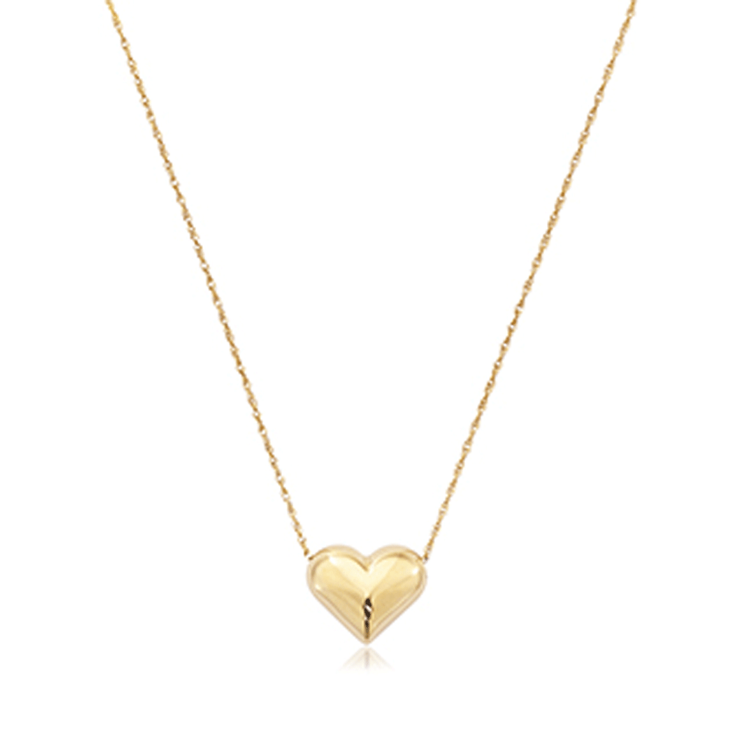 14K Yellow Gold Puffed Heart Necklace