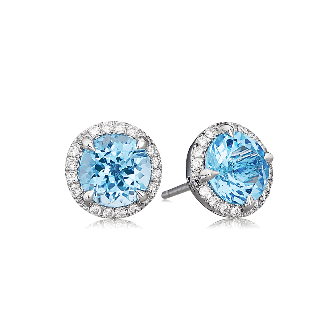 Hamilton Lisette Collection 18k White Gold and 2.60 Total Weight Blue Topaz Diamond Studs