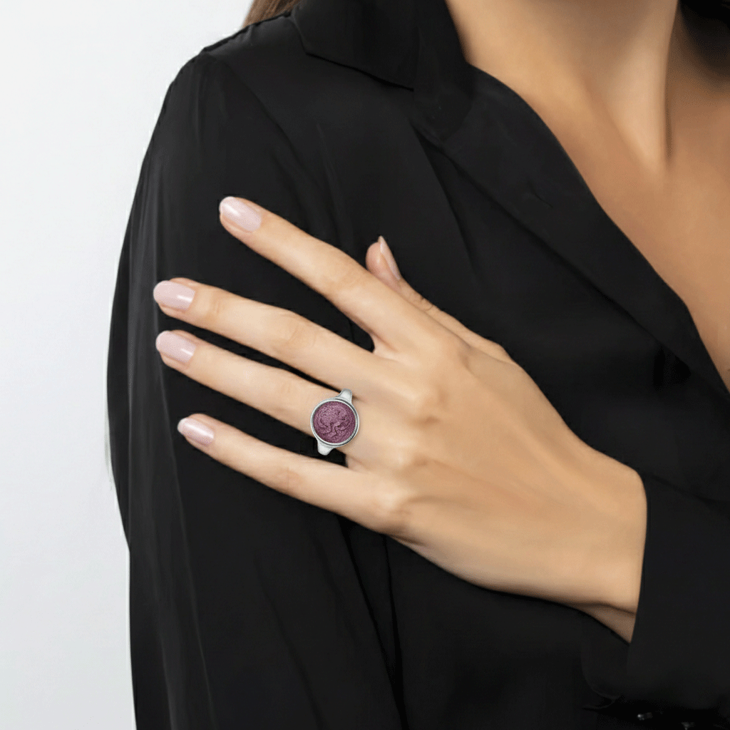 St. Christopher Sterling Silver and Lavender Ring