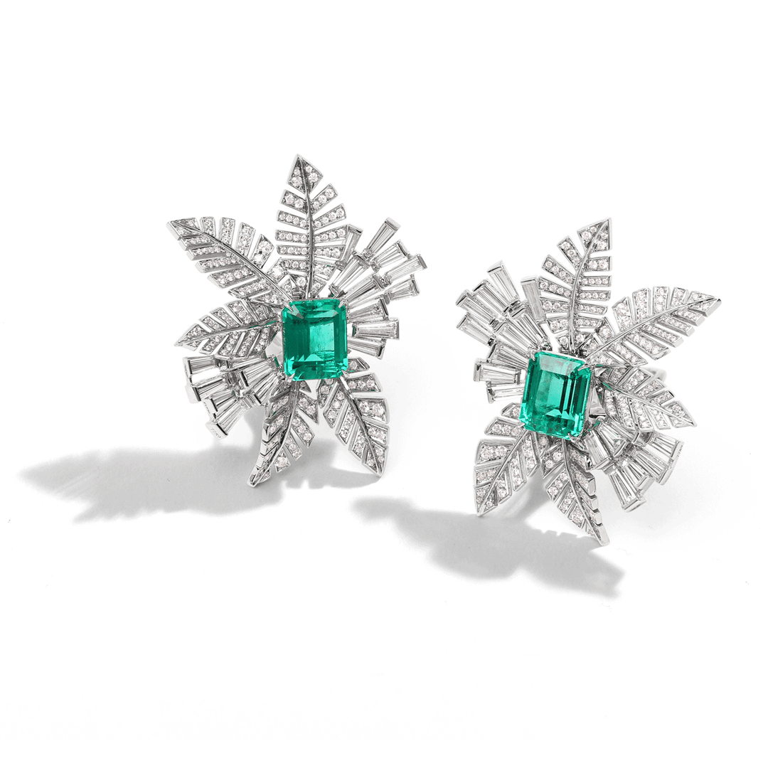 Hamilton Private Reserve Collection Platinum and Emerald 6.52 Total Weight Diamond Earrings