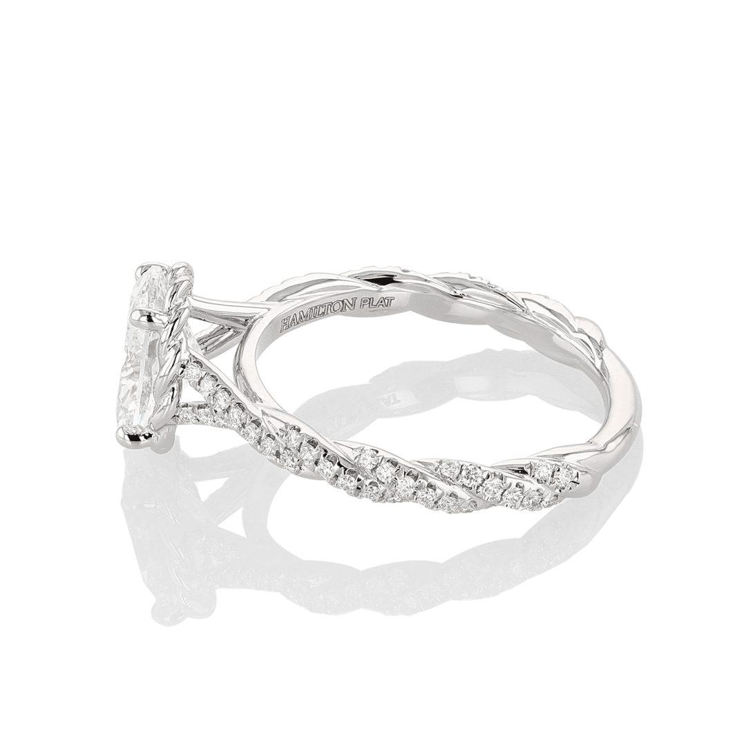 Platinum and 1.50 Total Weight Oval Cut Diamond Twist Engagment Ring