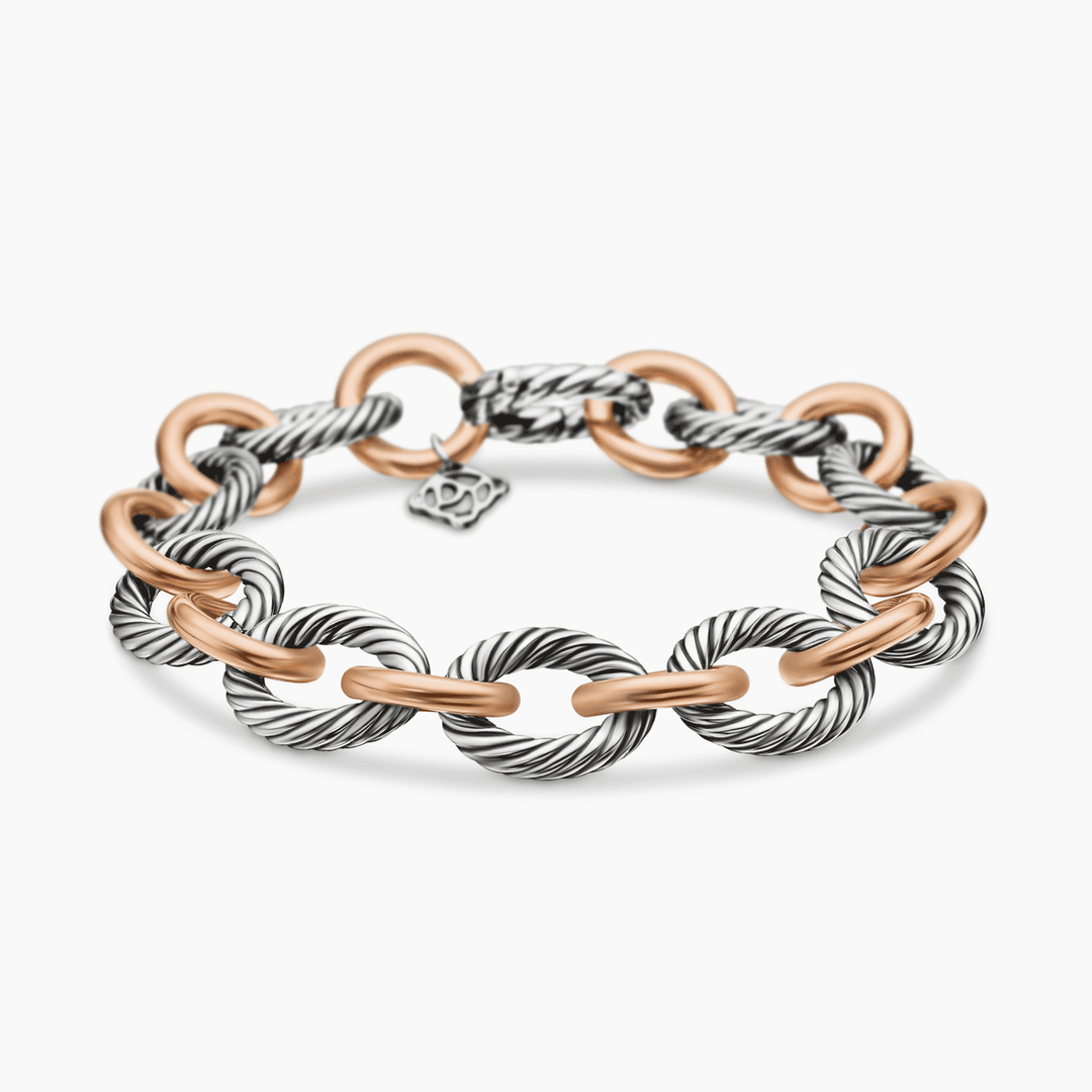 David Yurman Oval Link Chain Bracelet Sterling Silver with 18k Rose Gold, 12mm