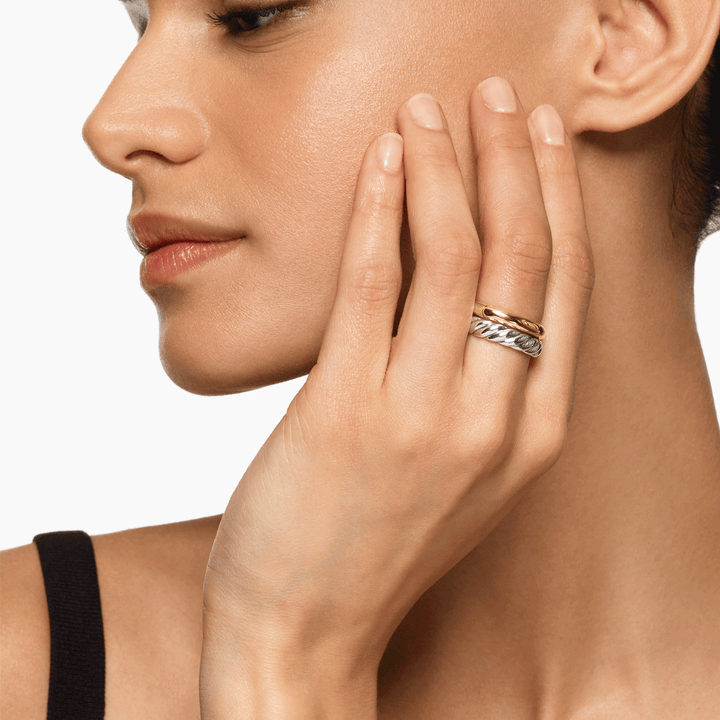 David Yurman Mercer Two Row Ring Sterling Silver with 18k Yellow Gold, 8mm