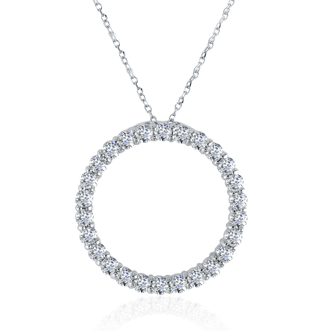 14k White Gold and 1.30 Total Weight Diamond Circle Pendant