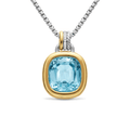 David Yurman DY Mercer® Color Amulet Sterling Silver with 18K Yellow Gold, Sky Blue Topaz and Diamonds, 13mm
