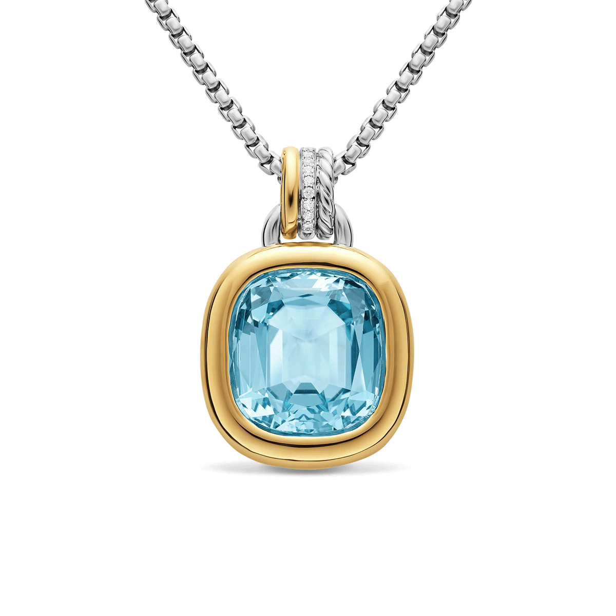David Yurman DY Mercer® Color Amulet Sterling Silver with 18K Yellow Gold, Sky Blue Topaz and Diamonds, 13mm