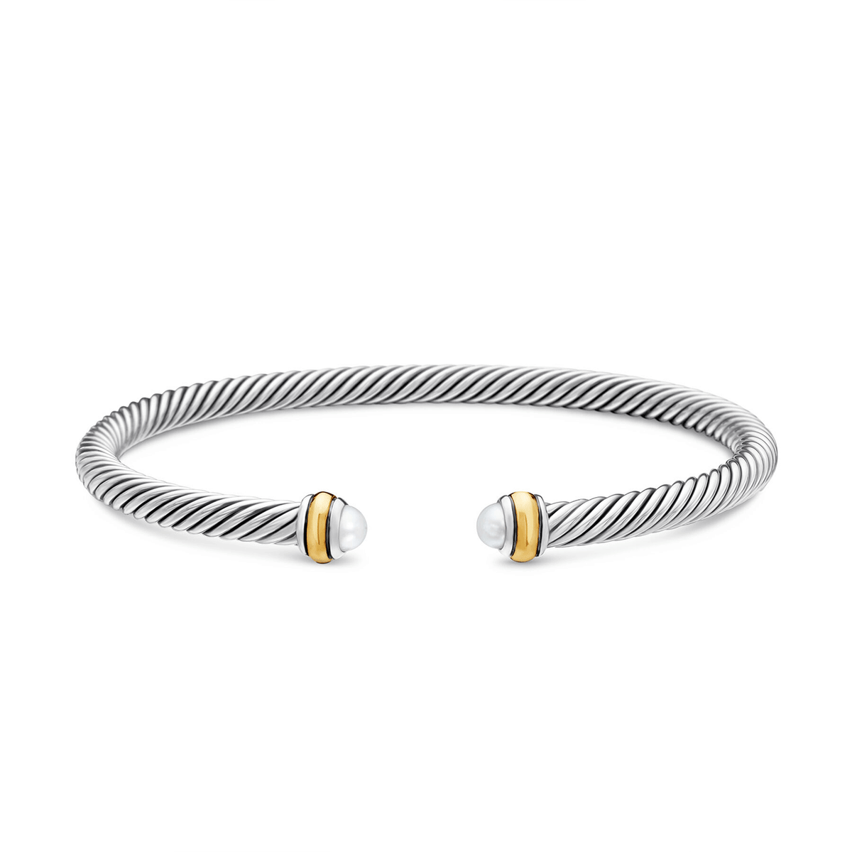 David Yurman Classic Cable Bracelet Sterling Silver with 18K Yellow Gold and Pearls, 4mm Small