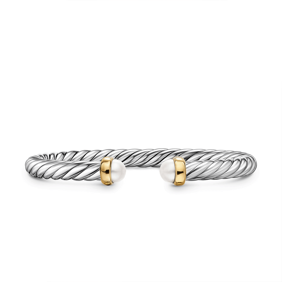 David Yurman Cable Flex® Bracelet Sterling Silver with 14K Yellow Gold and Pearls, 6mm Medium