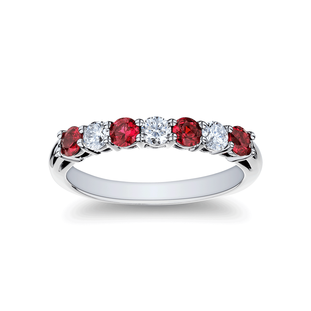 Platinum Alternating Diamond and Ruby .50 Total Weight Band