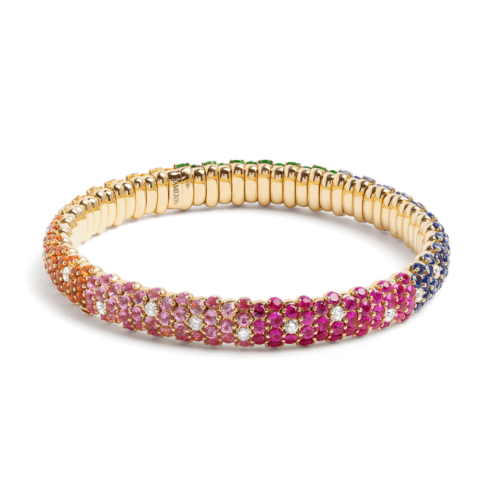 18k Gold Stretch Multi-Color Sapphire 10.80 Total Weight Bracelet