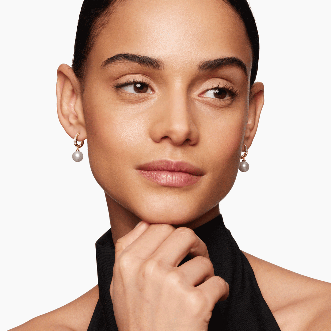 David Yurman Pearl and Pavé Drop Earrings 18K Yellow Gold with Pearls and Diamonds, 15.6mm