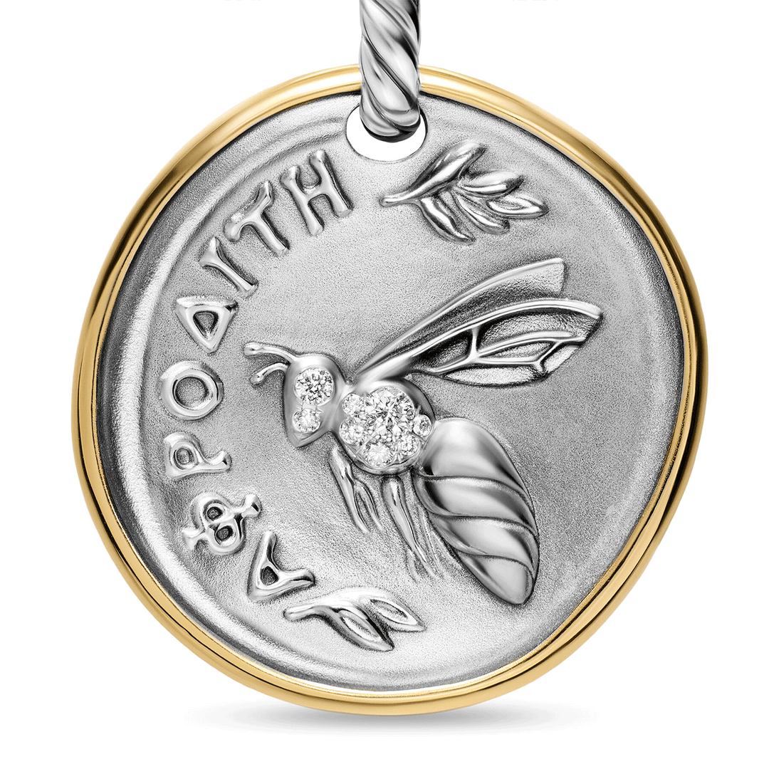 David Yurman Aphrodite Medallion Amulet Sterling Silver with 14K Yellow Gold and Diamonds, 29.5mm