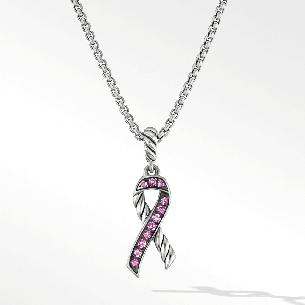 David Yurman Cable Collectibles Ribbon Necklace in Sterling Silver with Pavé Pink Sapphires