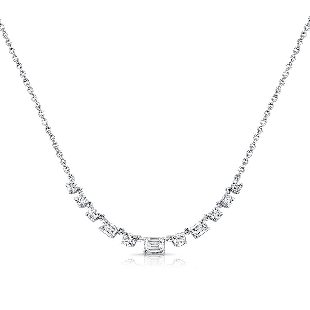 14k White Gold and Emerald Cut Diamond 1.20 Total Weight Necklace