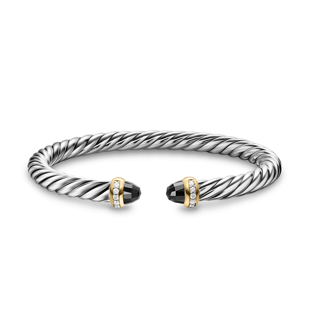 David Yurman Sterling Silver with 14K Yellow Gold, Black Onyx and Diamonds, 6mm Cable Flex® Bracelet