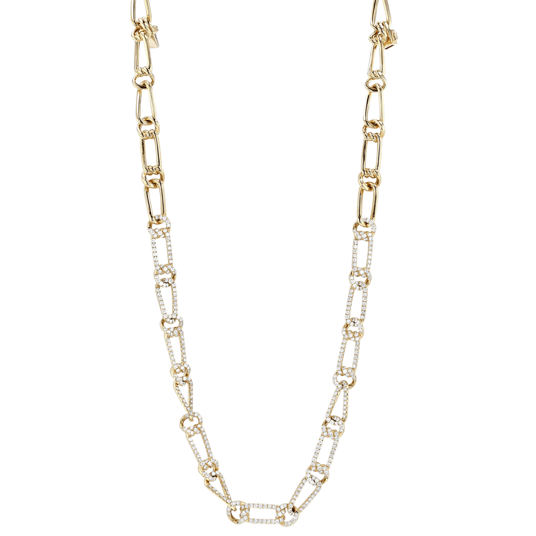 18k Yellow Gold and 6.50 Total Weight Diamond Link 16 Inch Necklace