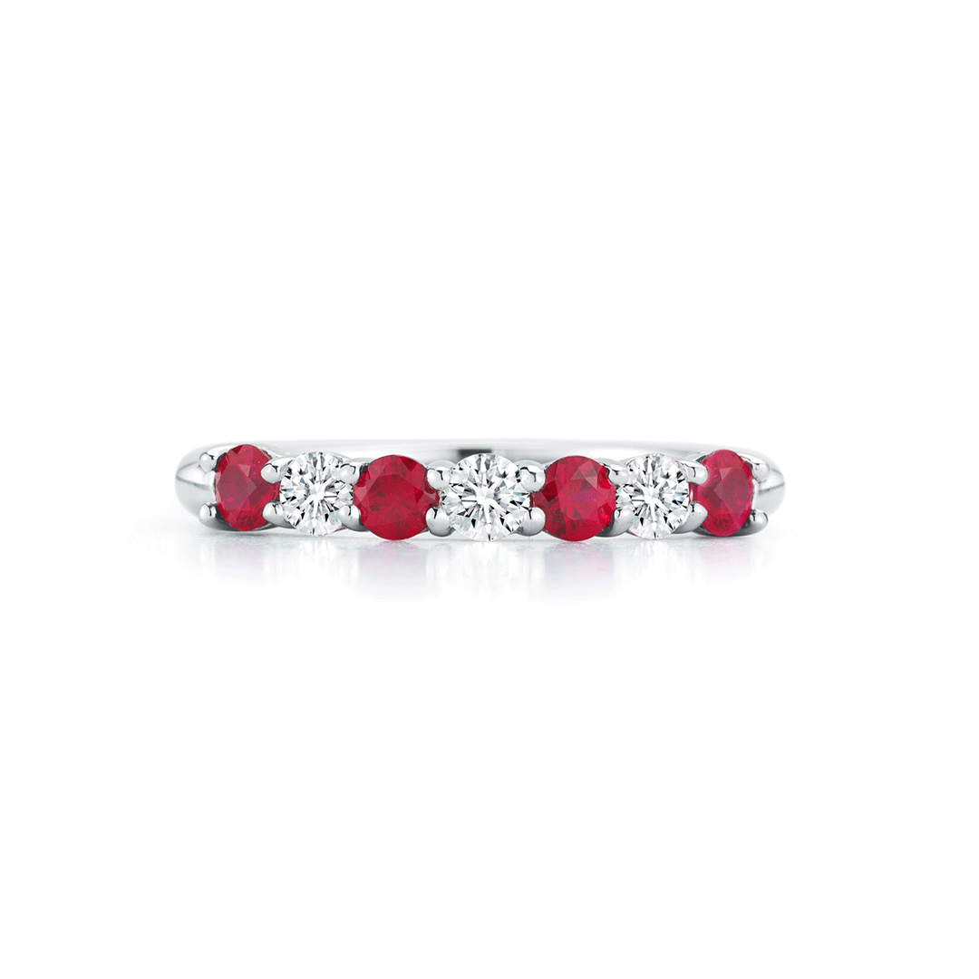 Platinum Alternating Diamond and Ruby .50 Total Weight Band