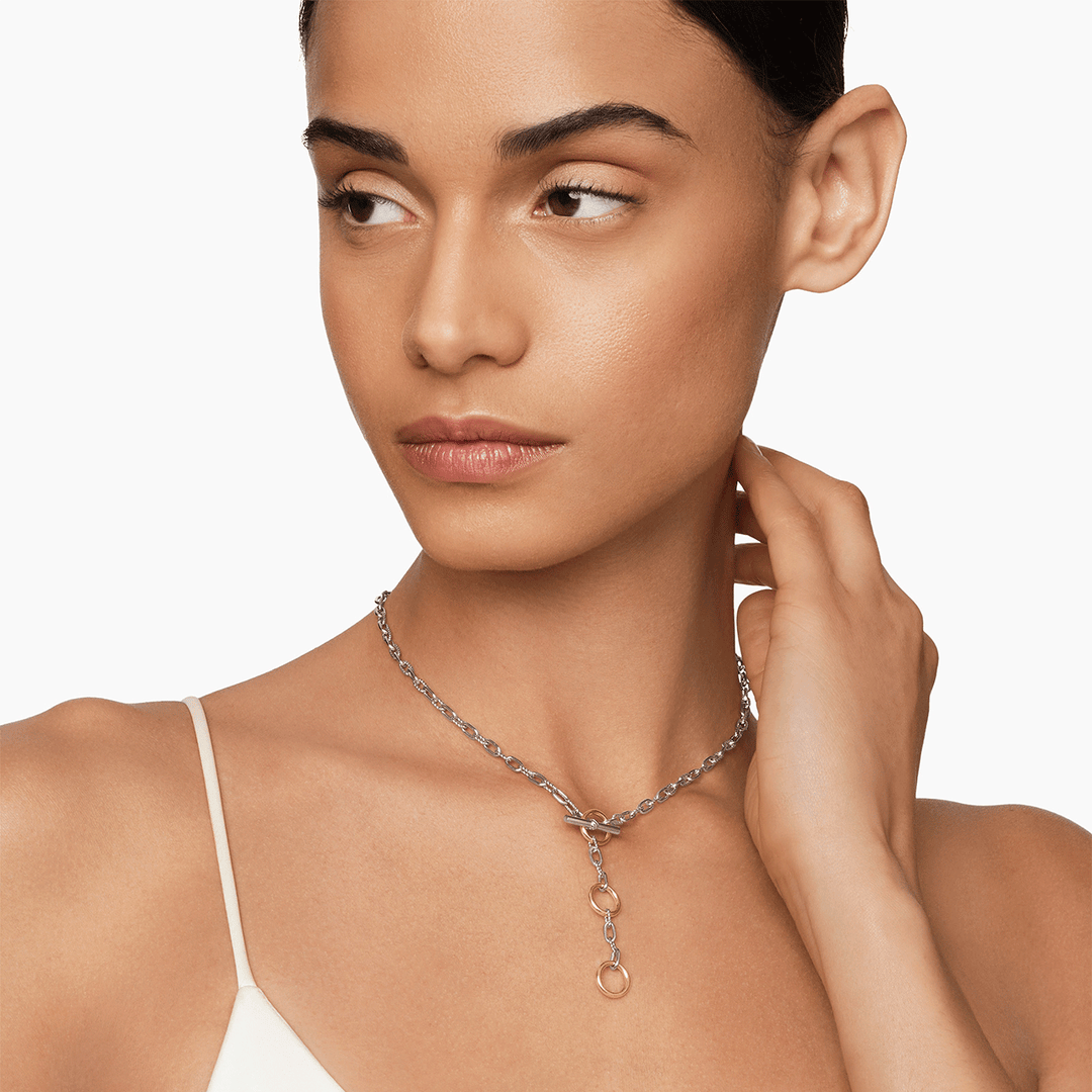 David Yurman Madison Three Ring Chain Necklace with 18k Yellow Gold