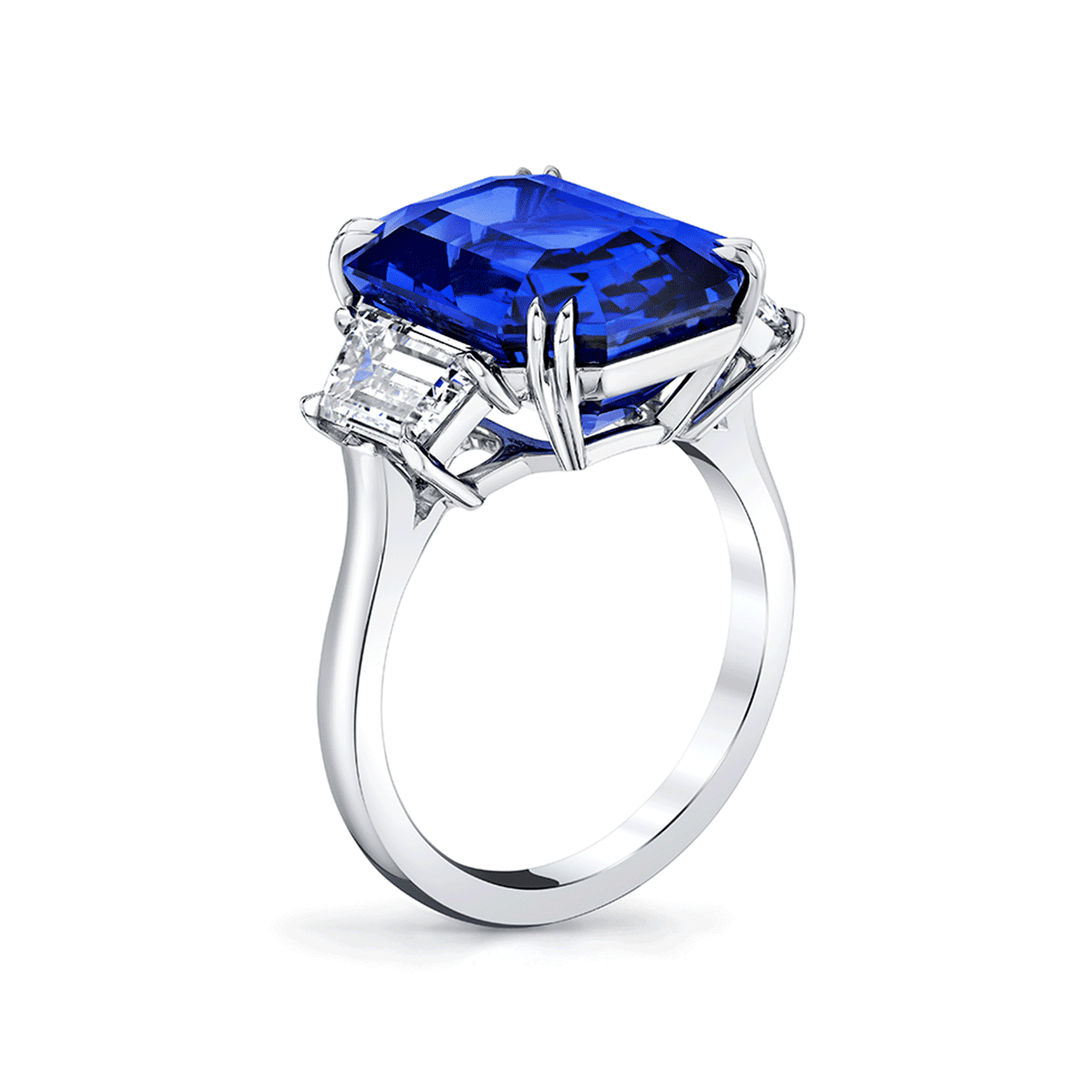 Hamilton Private Reserve Collection Platinum Sapphire 12.30 Total Weight and Trapezoid Diamond Ring