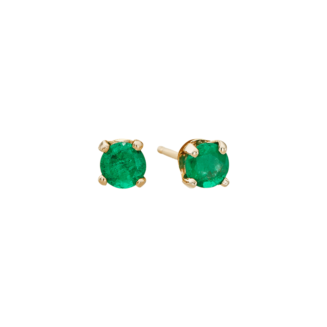 14k Yellow Gold and .20 Total Weight Emerald Stud Earrings