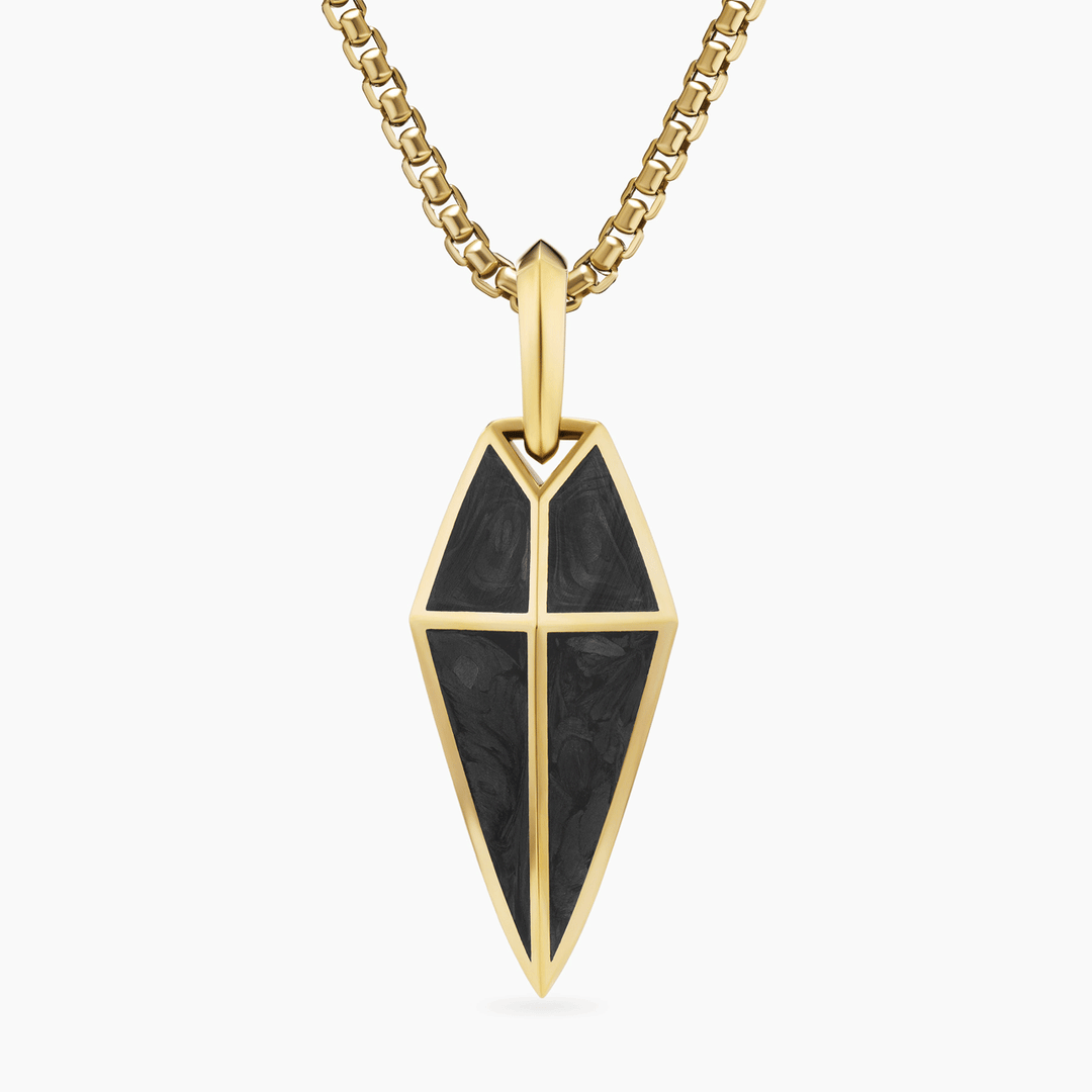 David Yurman Spearpoint Amulet 18k Yellow Gold with Forged Carbon, 27mm